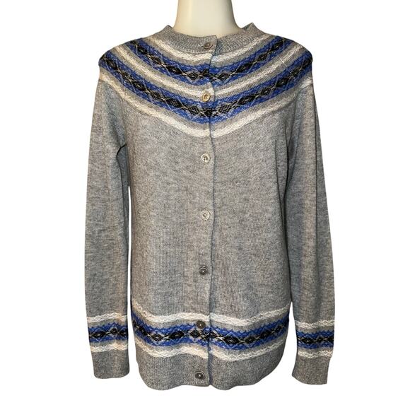 Talbots Size Small Cardigan Button Up Sweater Knit Nylon Lambswool Gray Blue - Picture 1 of 7